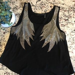 Black crop top with silver wing stitching